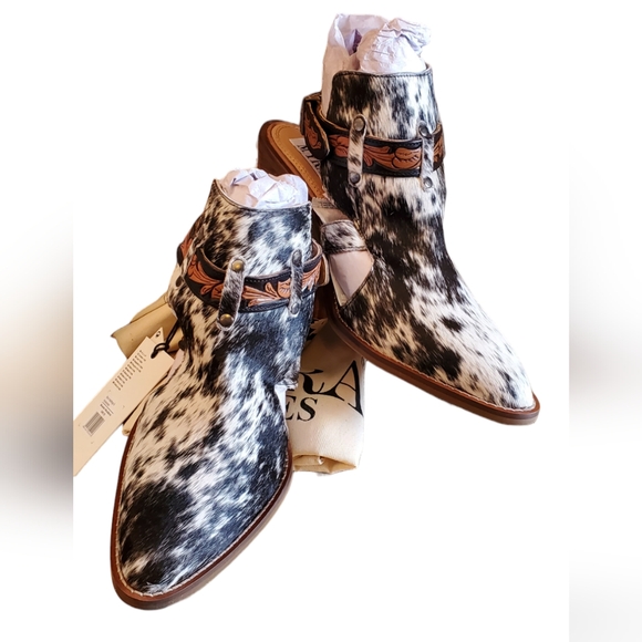 Myra Bag Booties Hair On Beth Jane Hand tooled Leather Myra Boots NWT - Picture 12 of 14